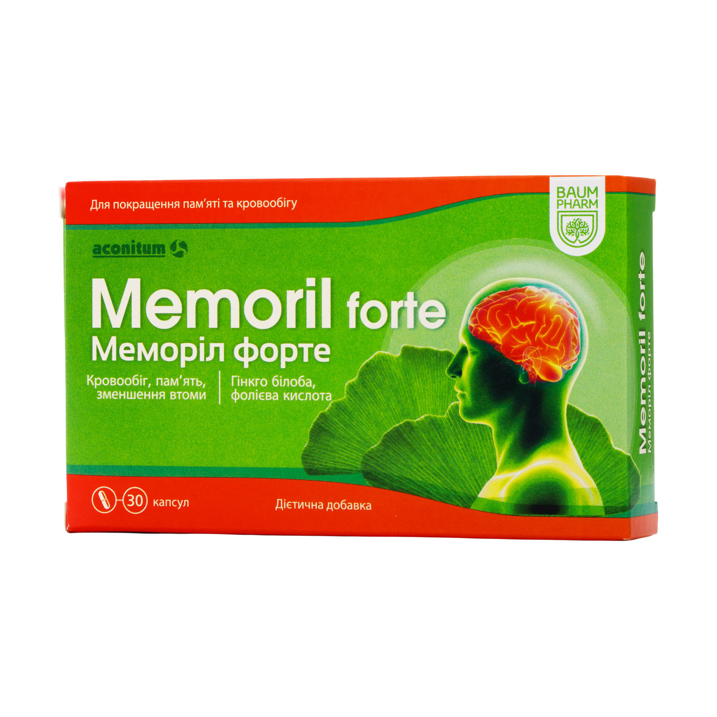 Кровообіг, память та зменшення втоми Baum Pharm Memoril Forte, 30 капсул